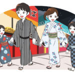 縁日に出かける浴衣姿の家族